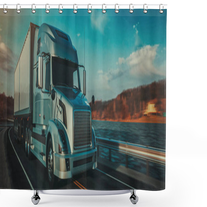 Personality  Truck On The Road. 3d Rendering And Illustration. Shower Curtains