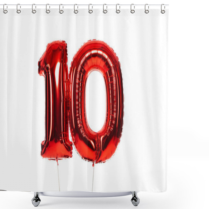 Personality  Number 10 Red Balloons Isolated On White Shower Curtains