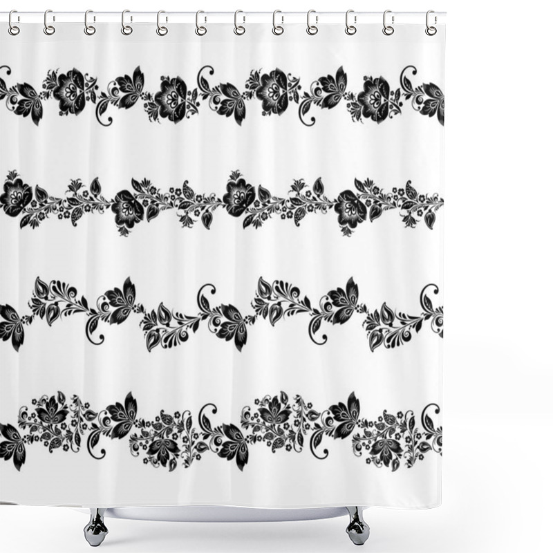 Personality  Seamless Floral Borders Elements.. Vector Flower Set Shower Curtains