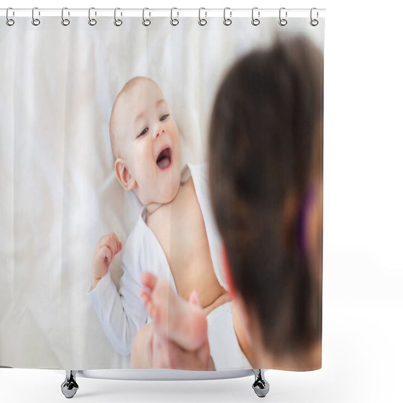 Personality  Mother Playing With Baby Boy  Shower Curtains