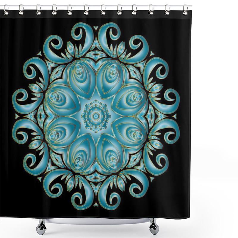 Personality  Blue Mandala With A Golden Stroke. Hand Drawn Mandala, Oriental Decorative Element, Vintage Style. Shower Curtains