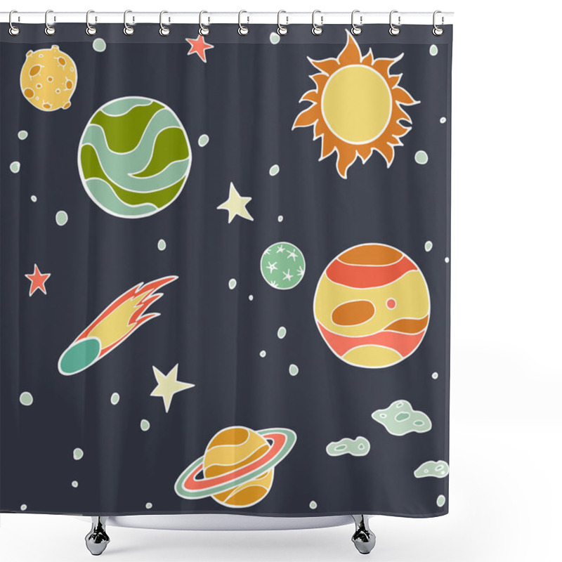 Personality  Set Of Cartoon Space Elements Shower Curtains