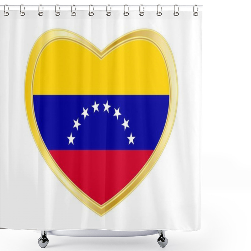 Personality  Flag Of Venezuela In Heart Shape, Golden Frame Shower Curtains