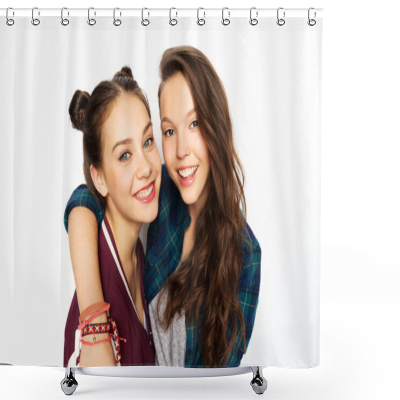 Personality  Happy Smiling Pretty Teenage Girls Hugging Shower Curtains