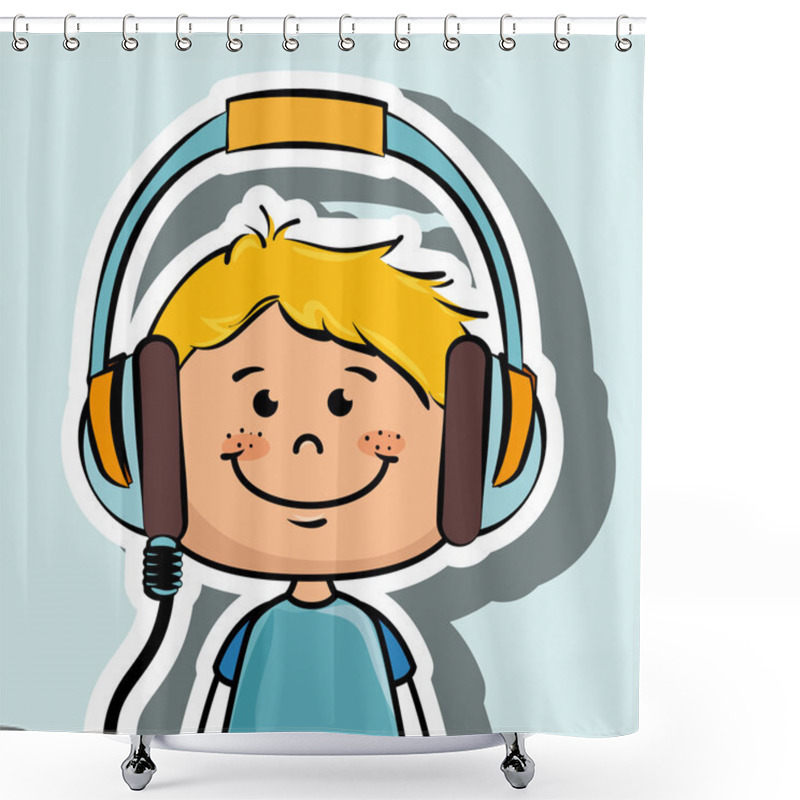 Personality  Kid Headphones Music Icon Shower Curtains