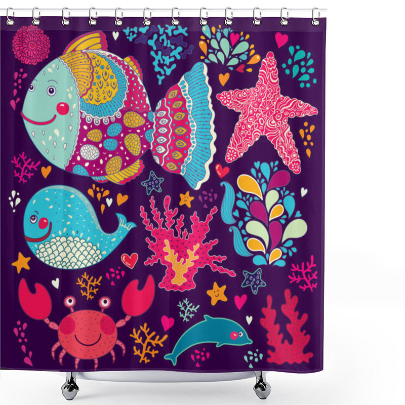 Personality  Vector Wallpaper With Fish And Marine Life Shower Curtains