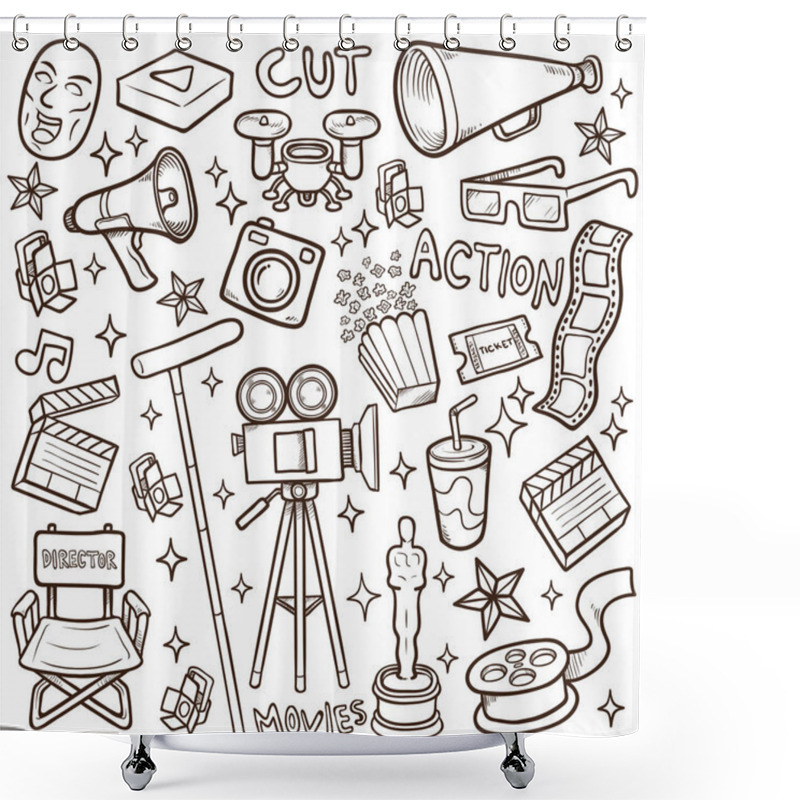 Personality  Doodle Movie Icon Sets Stock Vector Outline Illustration Shower Curtains