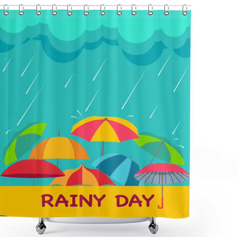 Personality  Background With Clouds, Raindrops And Umbrellas, Shower Curtains