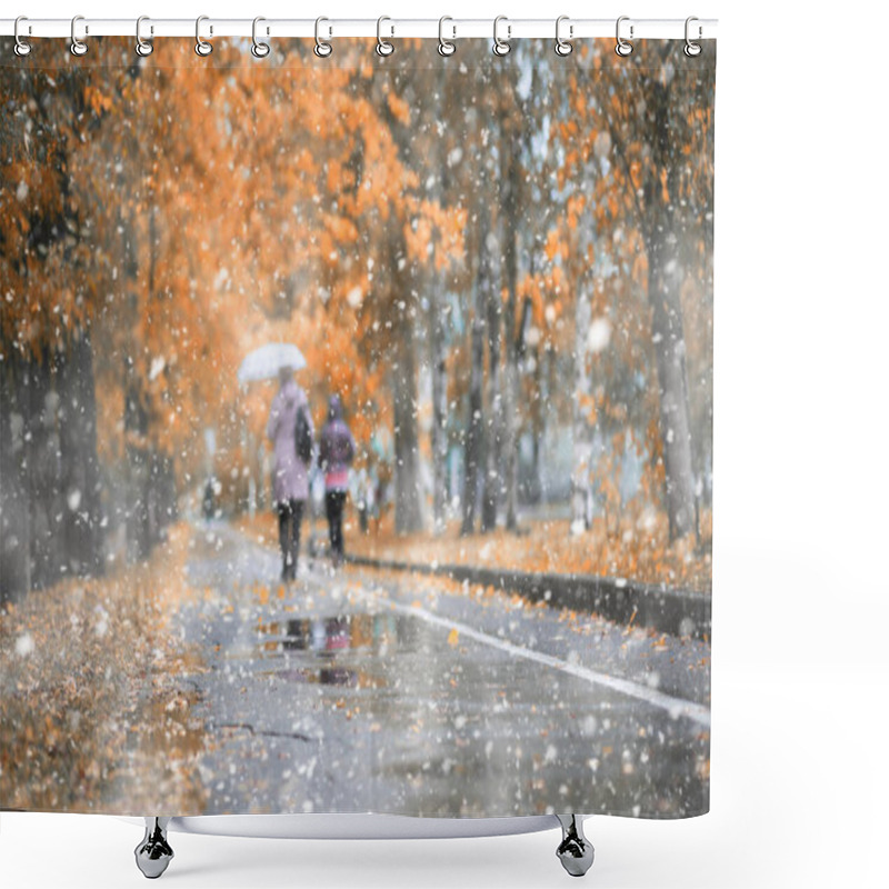 Personality  Autumn Park In The First Snow Shower Curtains