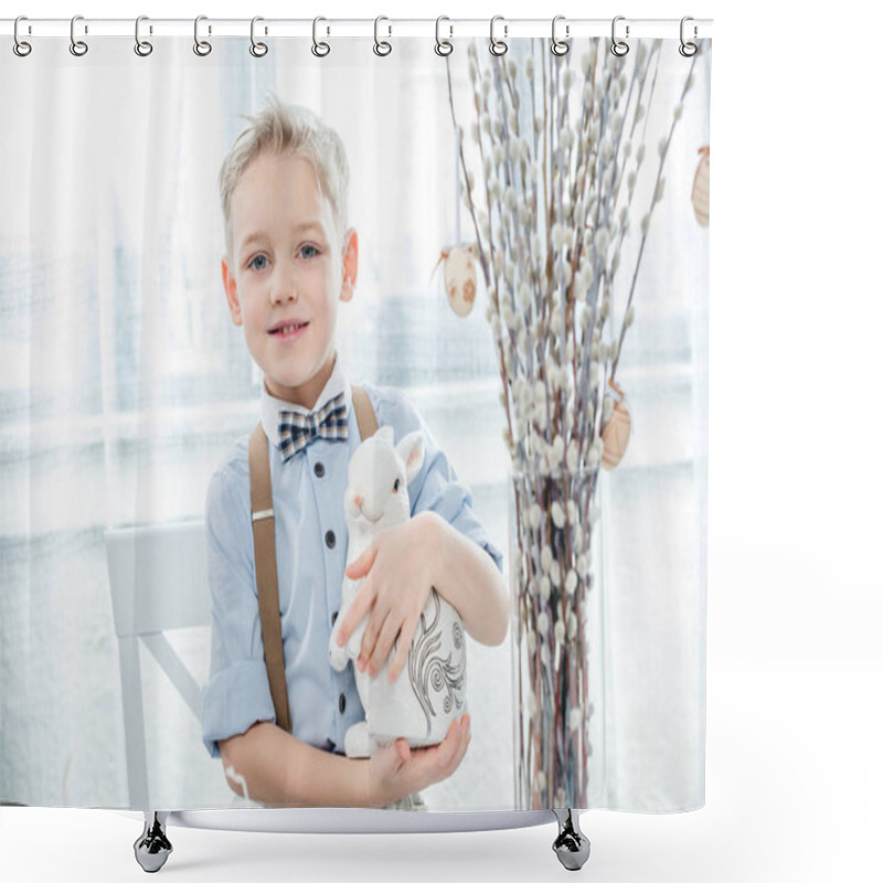 Personality  Boy With Easter Bunny  Shower Curtains