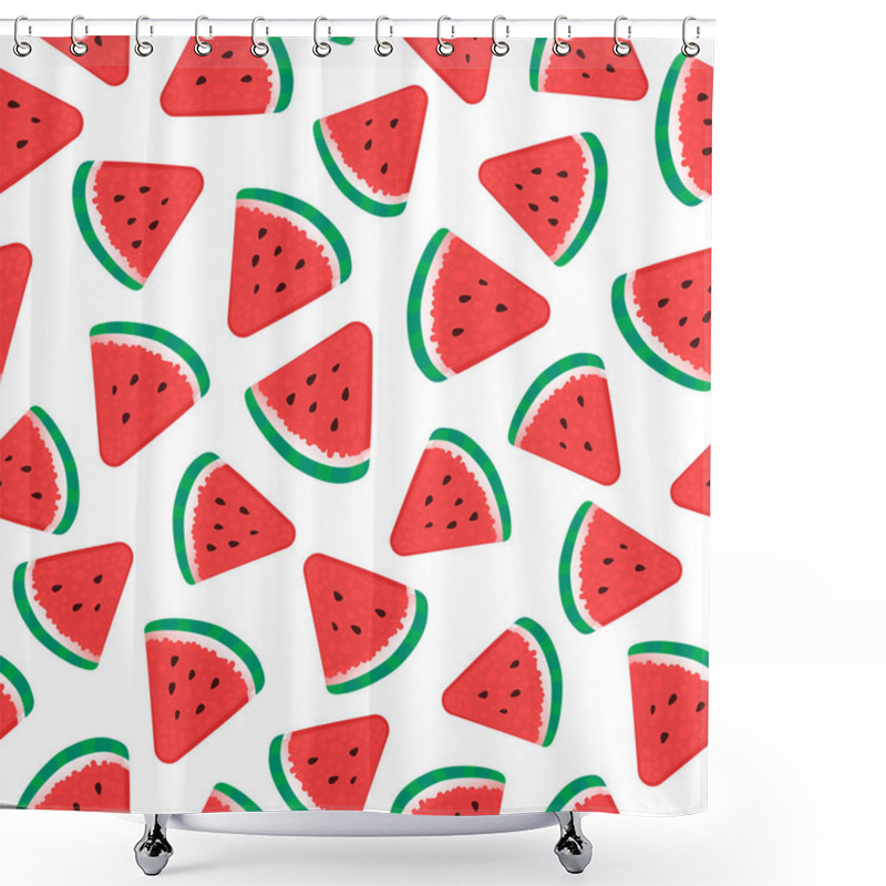 Personality  Watermelon Pieces. Seamless Pattern. Vector Illustration Isolated On White Shower Curtains