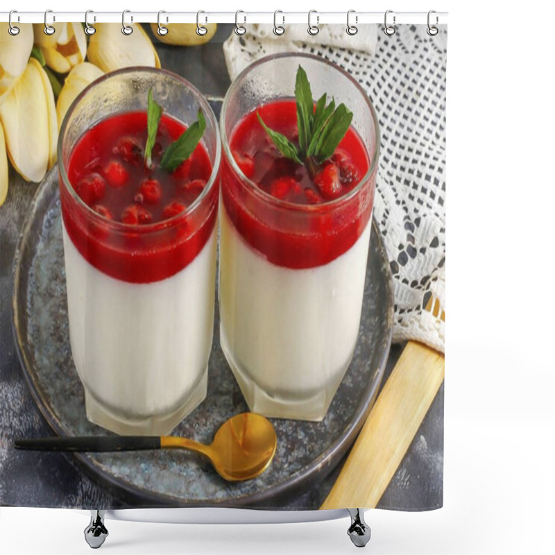 Personality  Decorate To Taste. Cool If Desired, Or Serve The Cherry Panna Cotta Immediately. It Is Very Easy To Make It If You Have Cherry Or Cherry Topping Available. Served Chilled. Shower Curtains