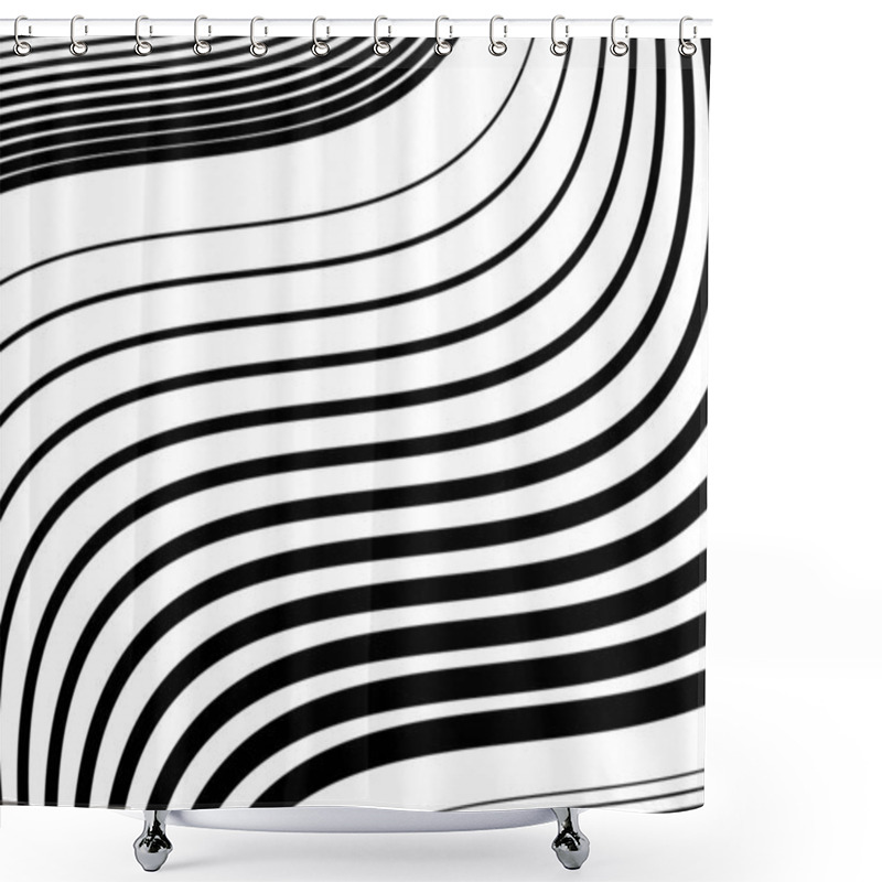 Personality  Wavy, Waving And Undulating, Billowy Diagonal, Skew, Tilt And Oblique Lines, Stripes Abstract Black And White, Monochrome Design Element, Background, Pattern And Texture Shower Curtains