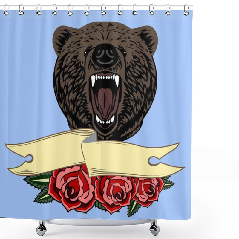 Personality  Portrait Of A Growling Bear,  Old School Tattoo Style Shower Curtains