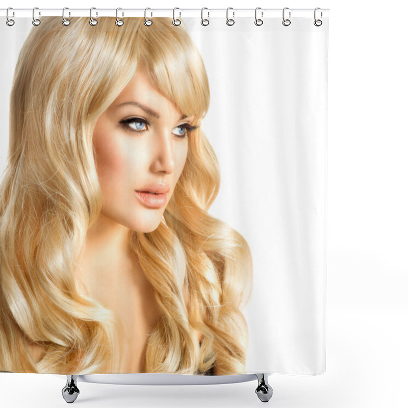 Personality  Beauty Blonde Woman. Beautiful Girl With Long Curly Blond Hair Shower Curtains