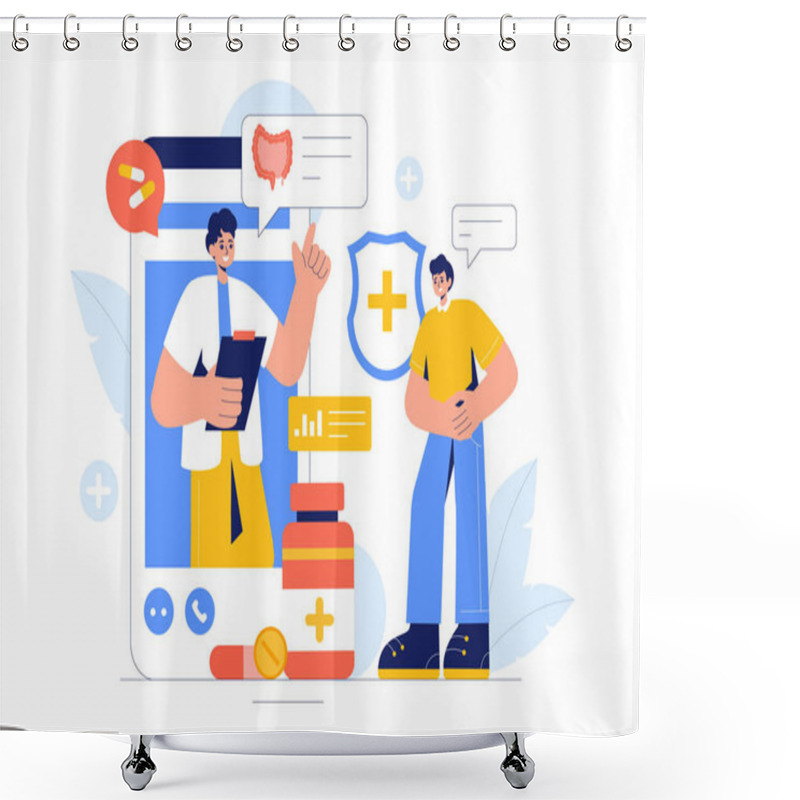 Personality  Remote Health Monitoring Vector Illustration Featuring The Use Of Digital Technology To Track Medical And Health Data In A Fat Style Background Shower Curtains