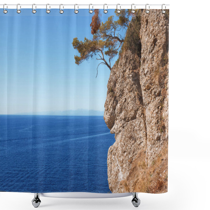 Personality  Beautiful Natural Landscape With Trees On Cliff And Picturesque Sea In Portovenere, Italy  Shower Curtains