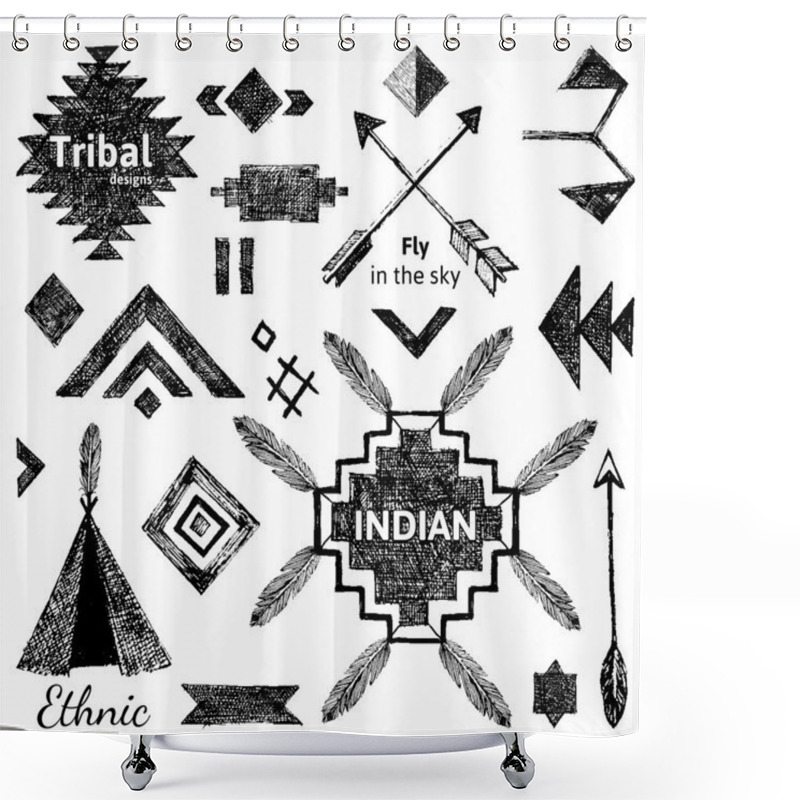 Personality  Hand Drawn Tribal Elements Set Shower Curtains