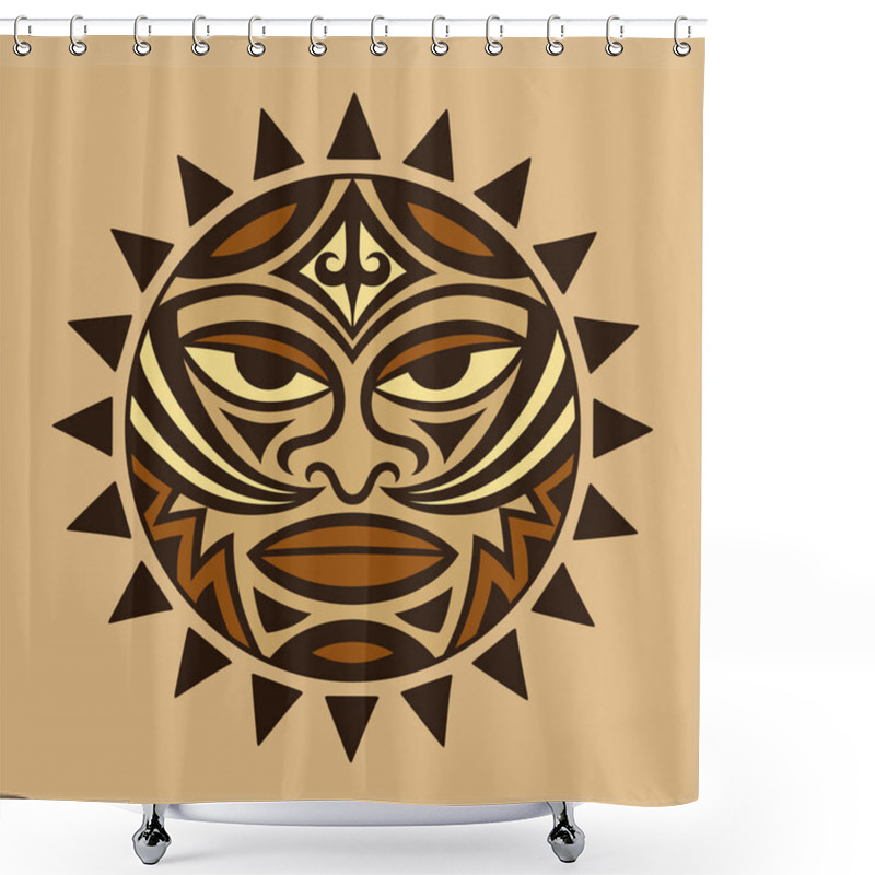 Personality  Color Ethnic Symbol-mask Of The Maori People - Tiki. Thunder-like Is Symbol Of God. Sacrad Tribal Sign In The Polenesian Style For Application Of Tattoos And Moko. Shower Curtains