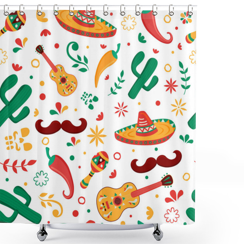 Personality  Mexican Party Icon Seamless Pattern Background Shower Curtains