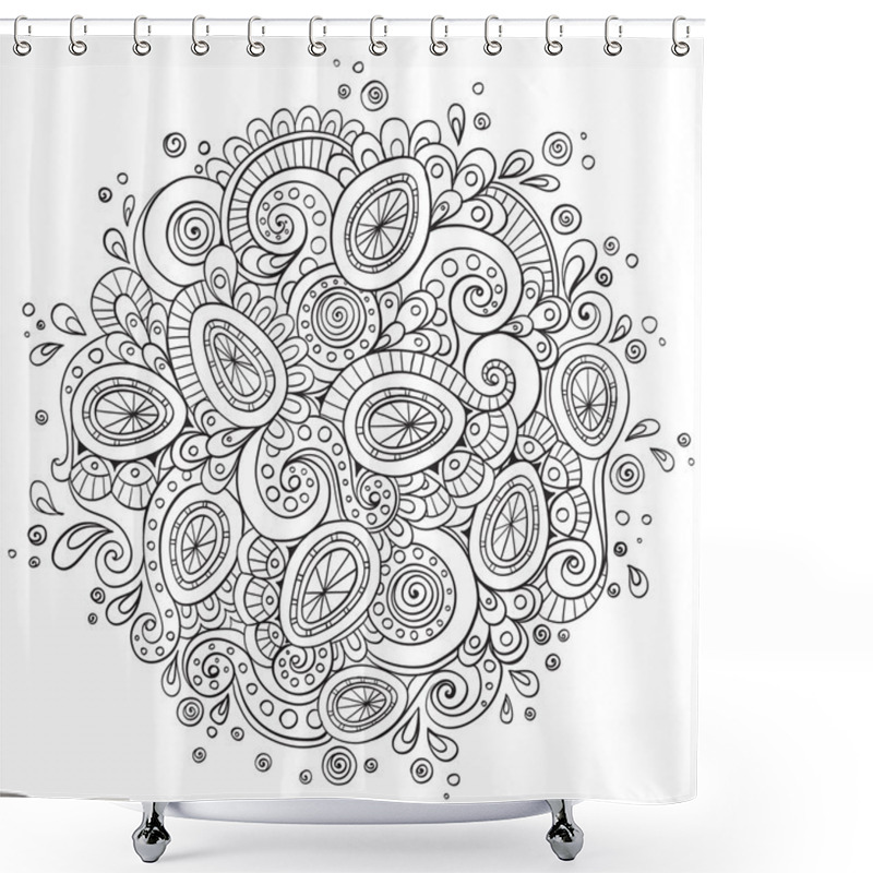 Personality  Asian Ethnic Floral Retro Doodle Background Pattern Circle In Vector. Shower Curtains