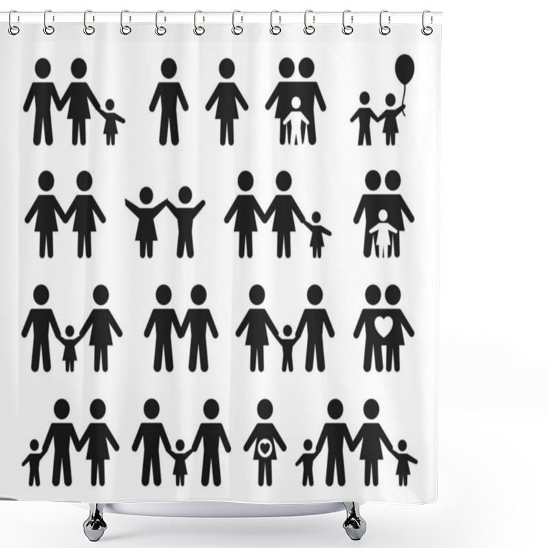 Personality  Variety Of Family Icons Set Shower Curtains