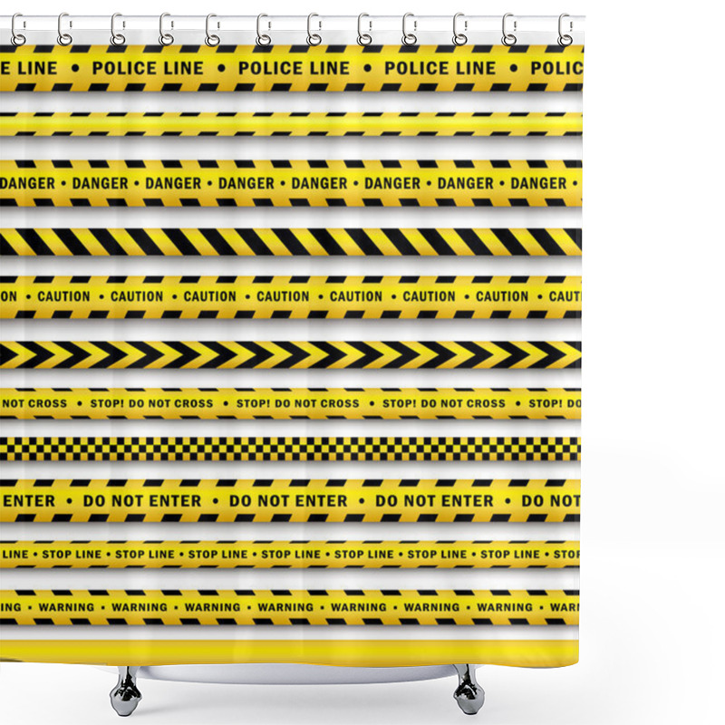 Personality  Vector Yellow Black Police Tape Set Isolated Shower Curtains