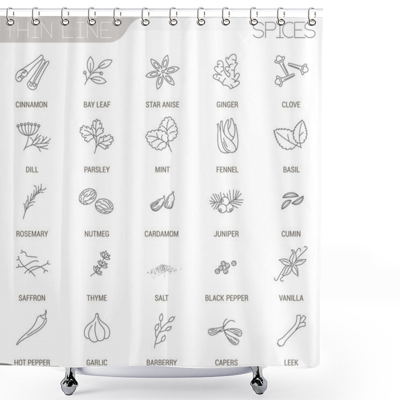 Personality  Herbs And Spices Icons Set Shower Curtains