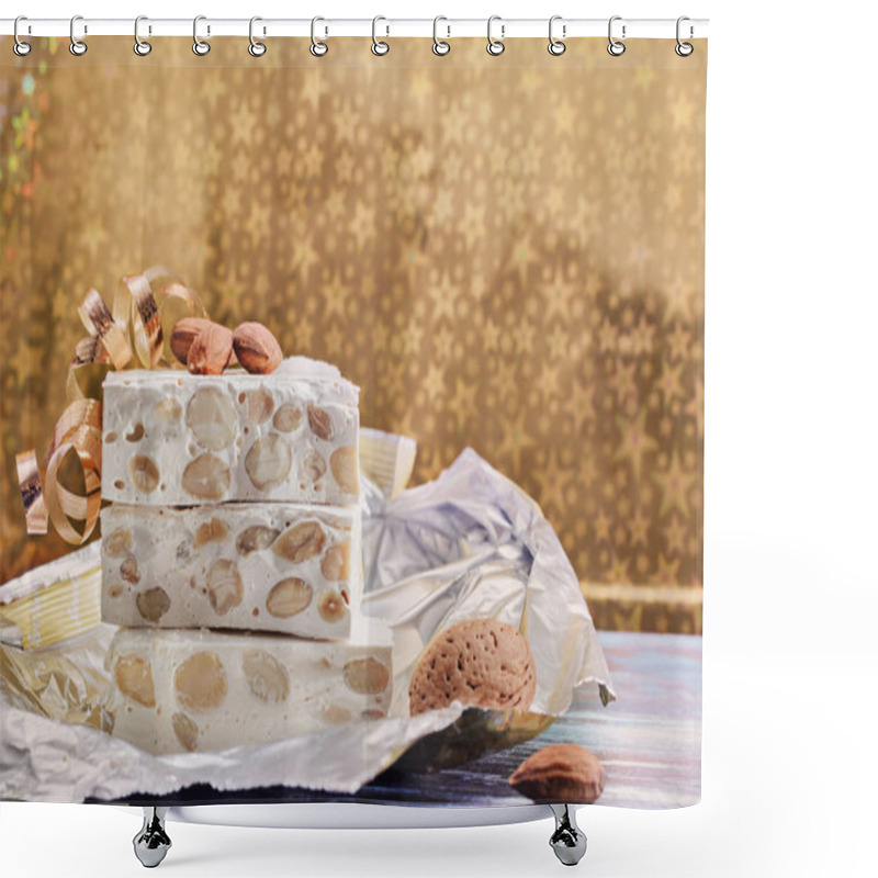 Personality  Nougat With Almonds On  Table Shower Curtains