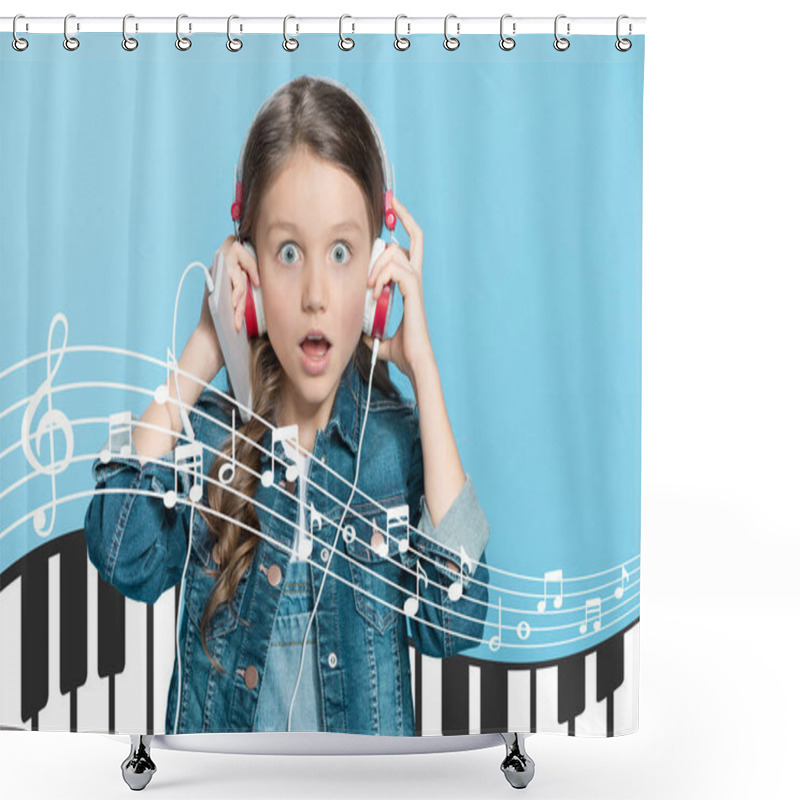 Personality  Adorable Little Girl In Headphones  Shower Curtains