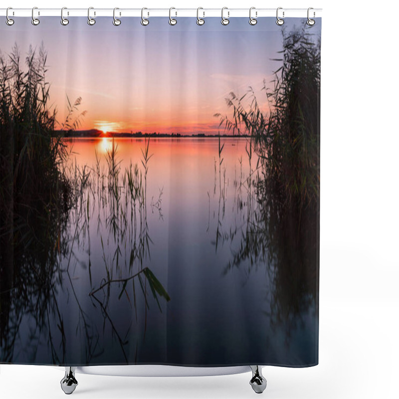 Personality  Sunset Bay Of Lake Altmhlsee On Summer Evening With Reed In Foreground Shower Curtains