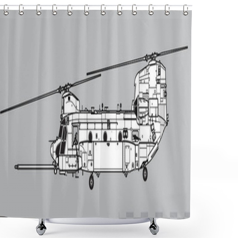 Personality  Boeing MH-47G Chinook. Transport Helicopter For Special Operations. Side View. Image For Illustration And Infographics. Shower Curtains