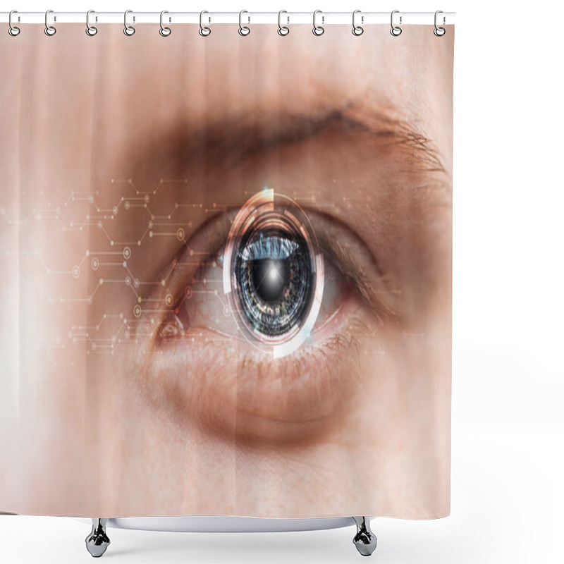 Personality  Close Up View Of Human Eye With Data Illustration, Robotic Concept Shower Curtains