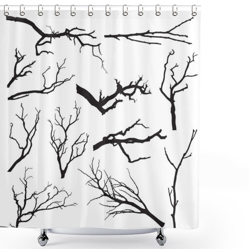 Personality  Cartoon Vector Black Tree Branch Silhouette Set Shower Curtains