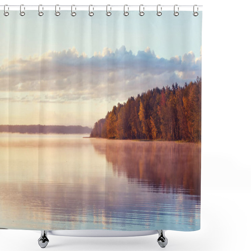 Personality  Autumn Lake In Sunrise Shower Curtains