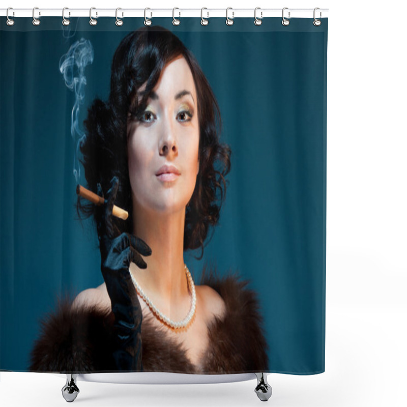 Personality  Retro Woman Smoking Cigar Shower Curtains