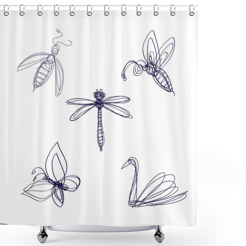 Personality  Set Of Hand Drawn  Insects Shower Curtains