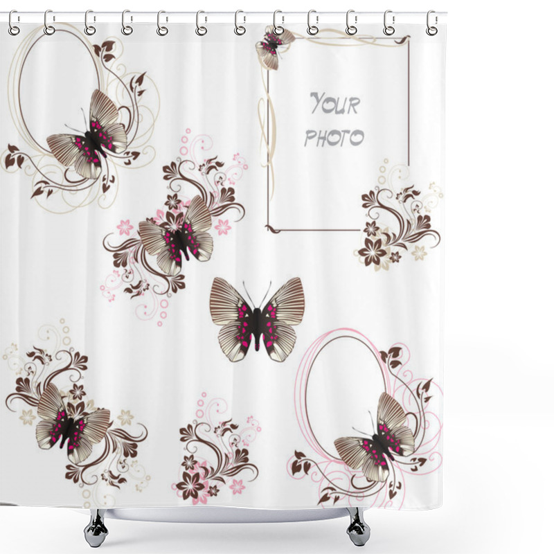 Personality  Frames Coffee Stripped Butterfly Shower Curtains