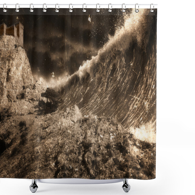 Personality  Tsunami And Fortress Shower Curtains