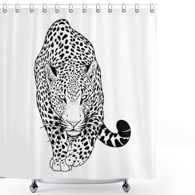 Personality  Illustration Of Leopard, Graphic Vector Animal Shower Curtains