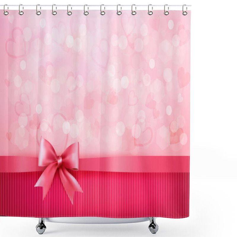 Personality  Holiday Background With Gift Pink Bow And Ribbon. Valentines Day Shower Curtains