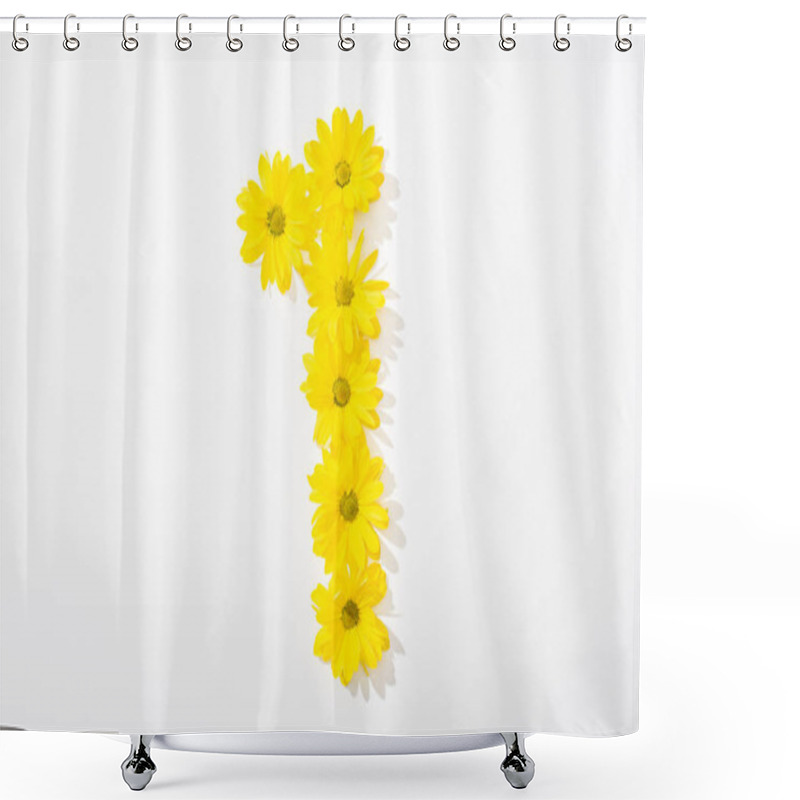 Personality  Top View Of Yellow Daisies Arranged In Number 1 On White Background Shower Curtains