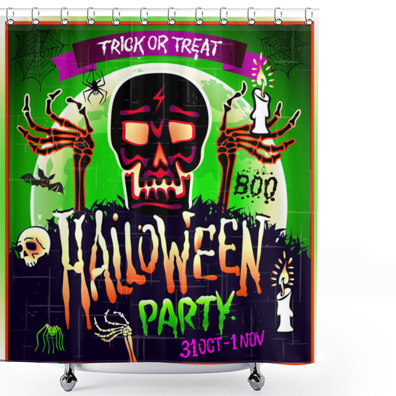 Personality  Halloween Party Design Template With Skull Zombie And Place For Text. Shower Curtains