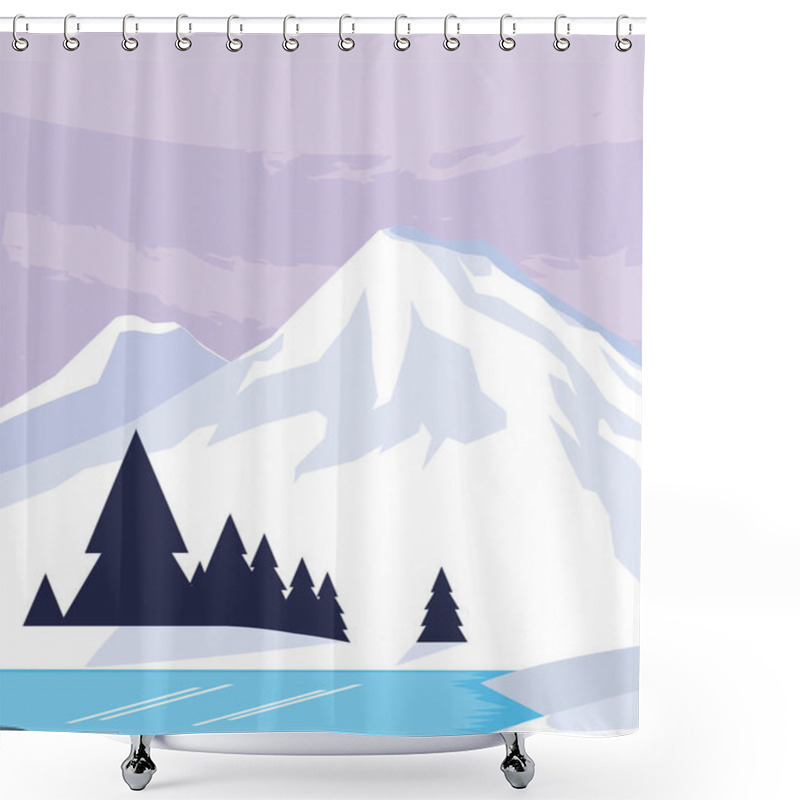 Personality  Mountains With Forest And River Snowscape Scene Shower Curtains