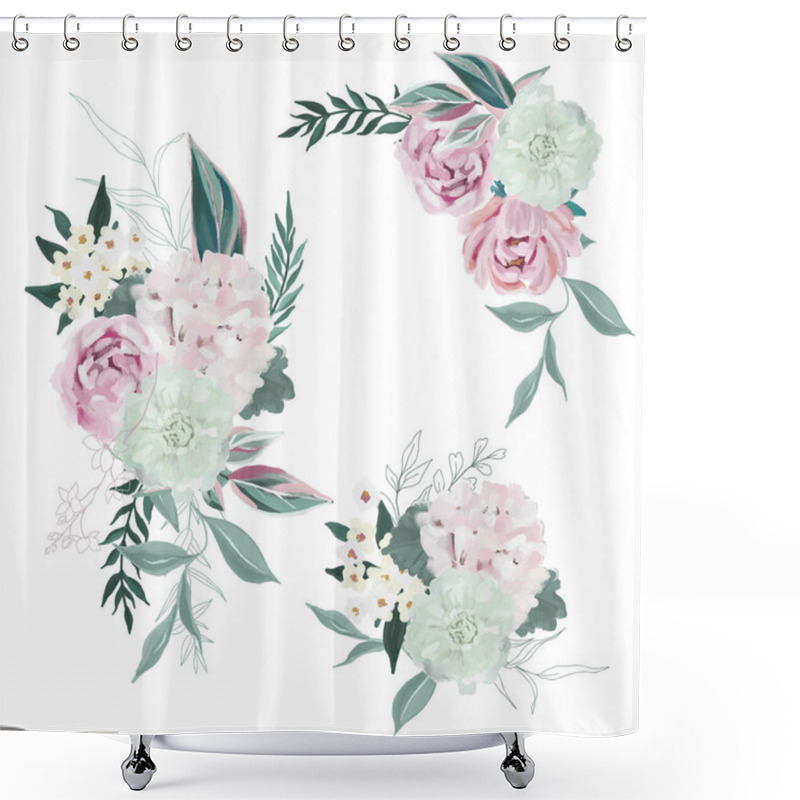 Personality  Lush Oil Painted Floral Bouquets, Hand Drawn Vector Shower Curtains