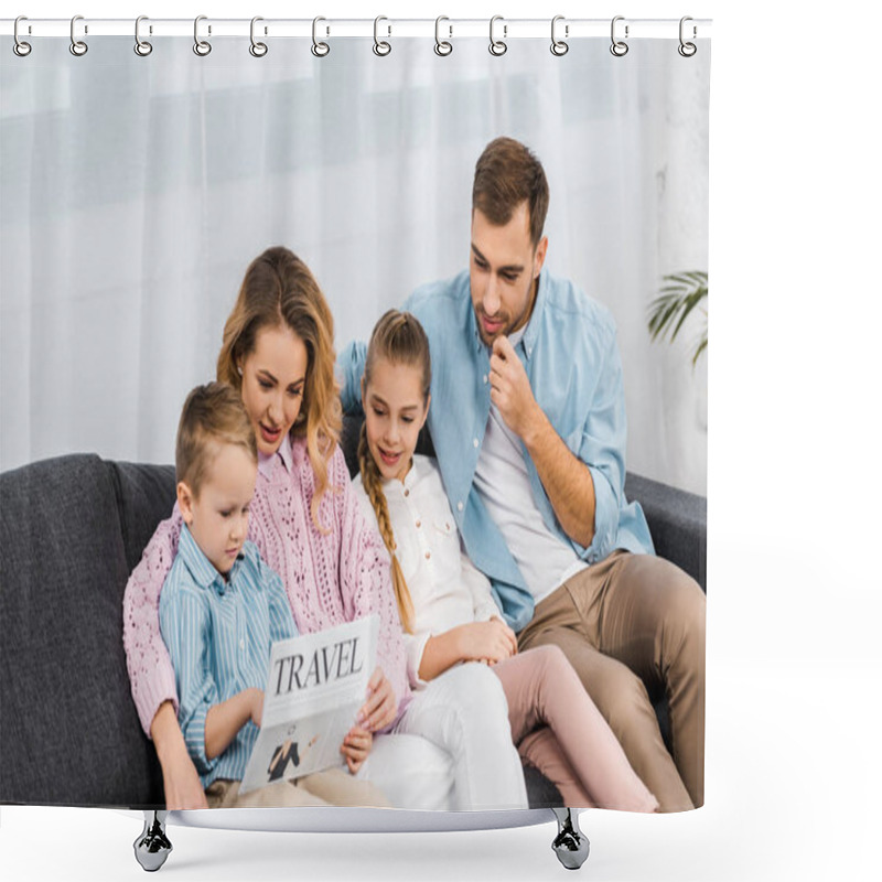 Personality  Family Sitting On Sofa And Reading Travel Newspaper In Living Room Shower Curtains