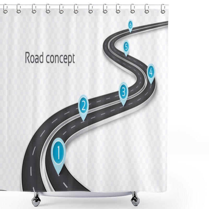 Personality  Winding 3D Road Concept On A Transparent Background. Timeline Te Shower Curtains