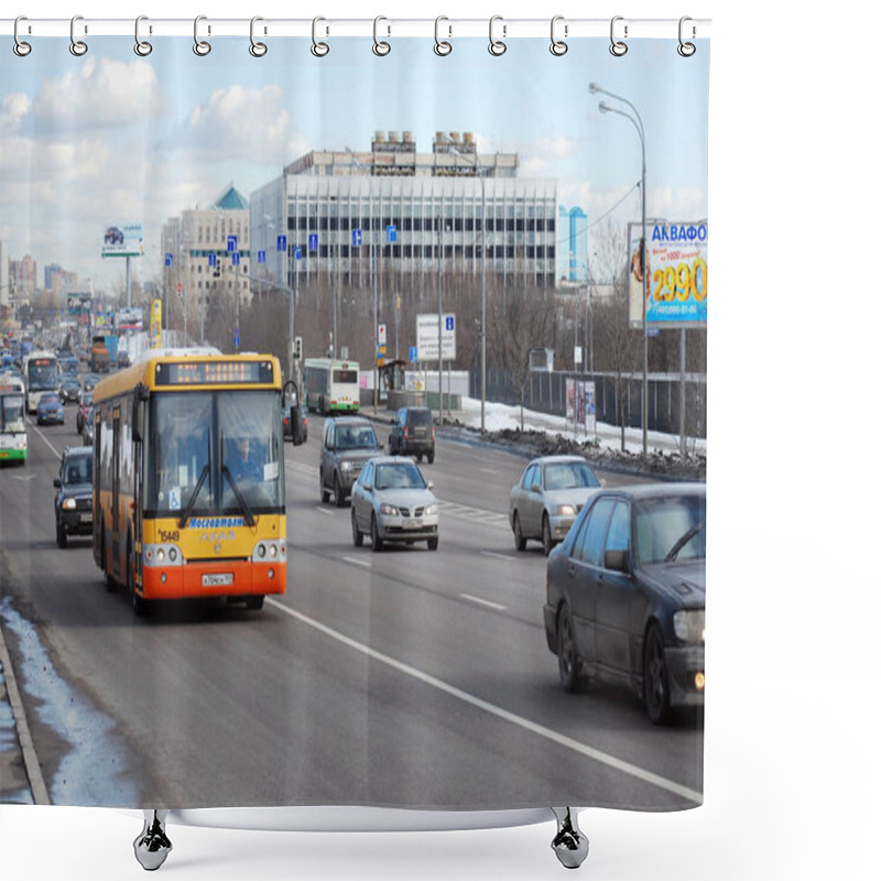 Personality  Bus 904 Route, Moving On A Dedicated Lane On The Volokolamsk Highway Shower Curtains