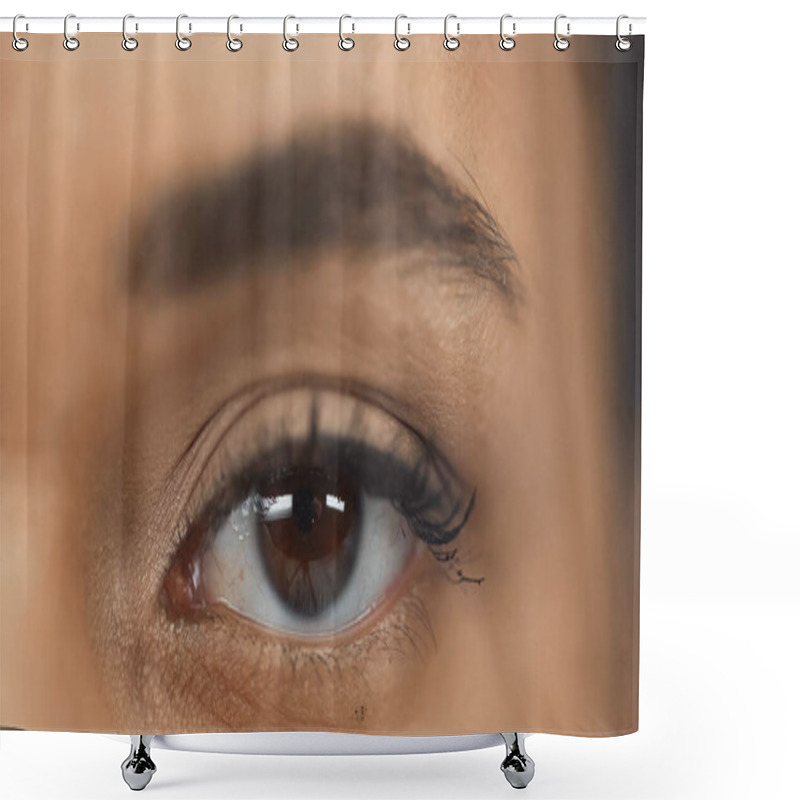 Personality  Cropped View Of African American Woman With Brown Eye Shower Curtains