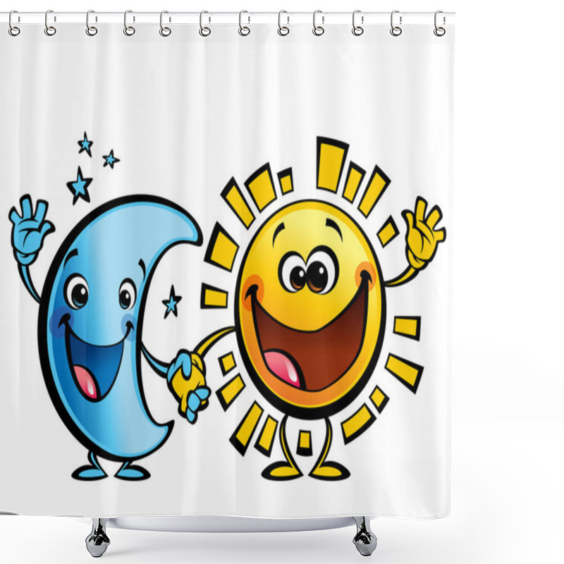 Personality  Sun And Moon Best Friends Baby Cartoon Characters Shower Curtains